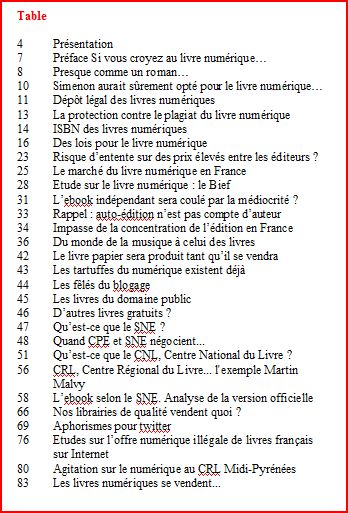 table EBOOK le livre numérique 